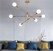 Semi-Recessed Sputnik Chandelier with 6 Lights – Antique Brushed Gold Modern Ceiling Fixture for Living Rooms, Bedrooms, and Dining Spaces