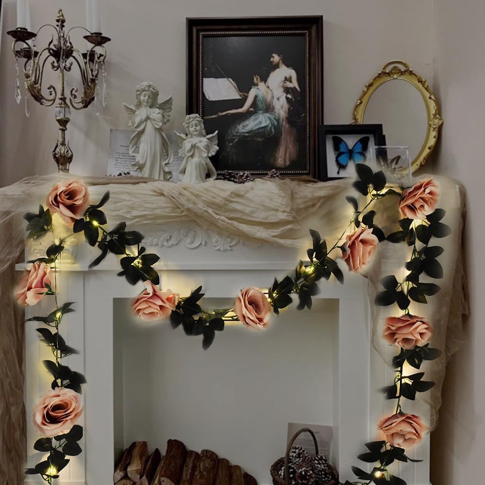 Rosybrown LED Flower Garland Lights – Battery Operated