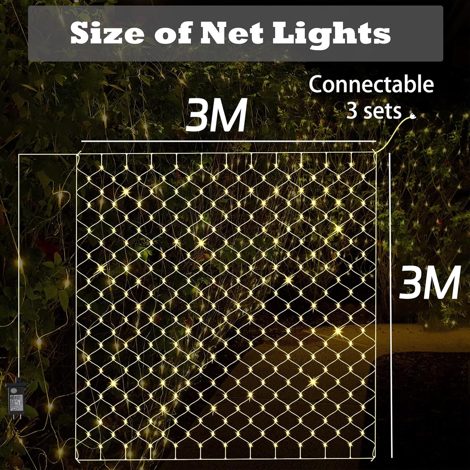 LED Net Fairy Lights – 270 Warm White, 8 Modes