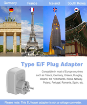 Travel Adapter with 2 USB Ports, Type E/F Grounded Plug for Europe