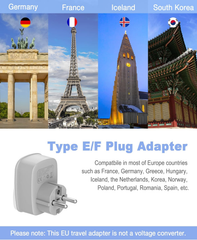 Travel Adapter with 2 USB Ports, Type E/F Grounded Plug for Europe