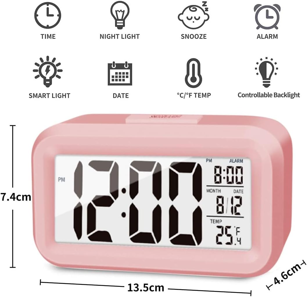 Night Light Digital Alarm Clock – 4.5" Large Display, Temperature, Snooze, Battery Powered