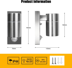 Outdoor Wall Light with PIR Motion Sensor, GU10 Base, IP44