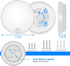 Motion Sensor LED Ceiling Light Battery Operated, 6000K 300LM Battery Lights Indoor, Ø18cm White Bath Ceiling Lights, Battery Wall Lights Indoor