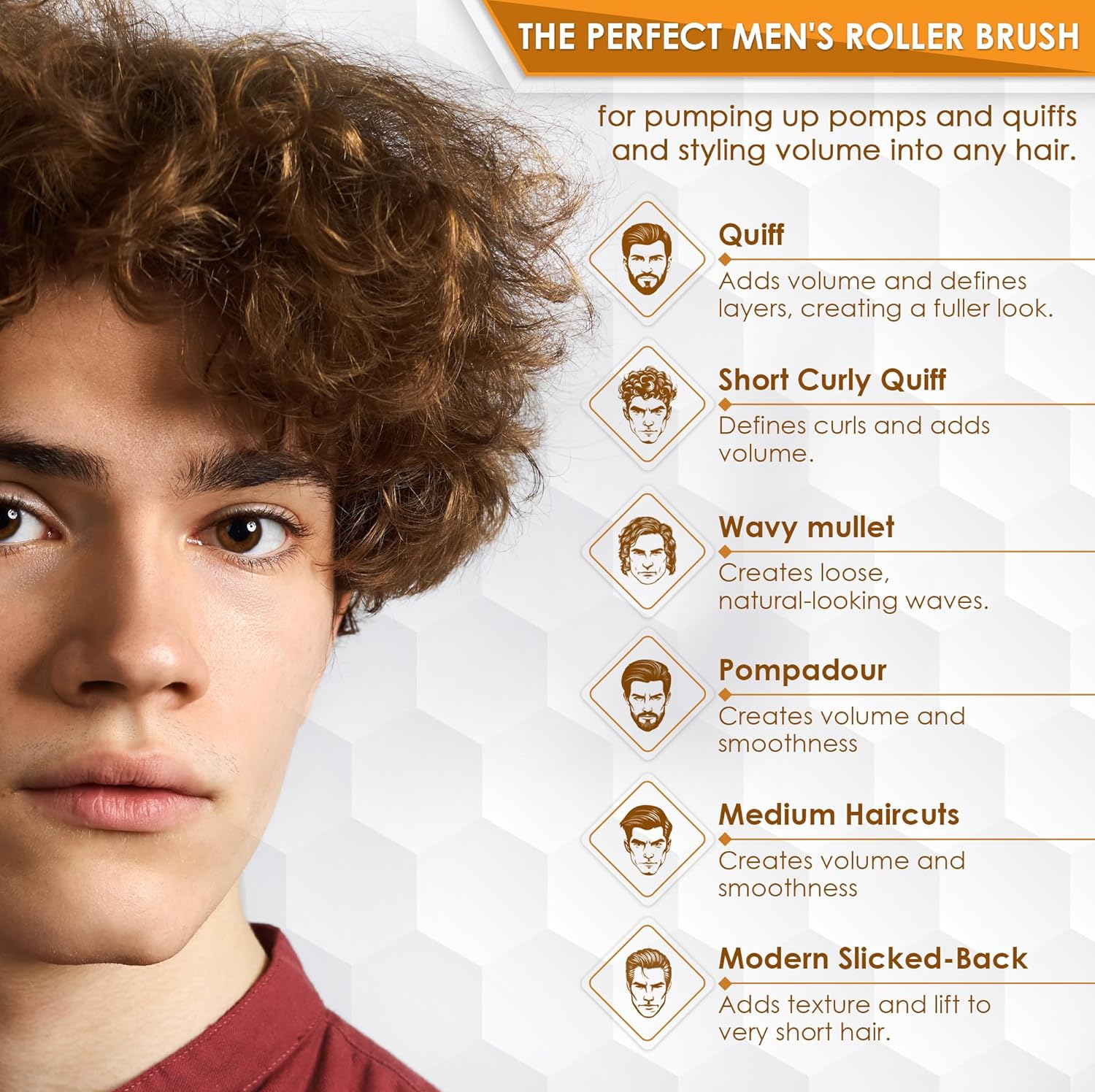 Professional Quiff Roller – Small Round Hair Brush with Rubber Grip for Men & Barbers