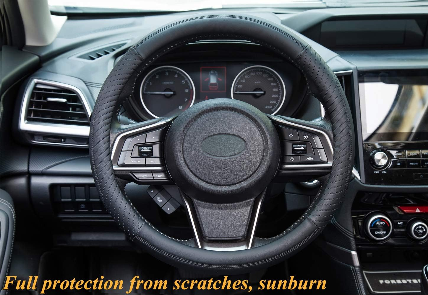 Leather Car Steering Wheel Cover – Soft Microfiber, Anti-Slip, Breathable, Universal Fit (37–38cm, Black)