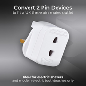 Universal Electric Shaver Adaptor Plug – UK 2 Pin to 3 Pin Converter, White