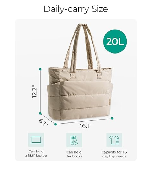 Lightweight Quilted Tote Bag for Women – Puffy Shoulder Handbag with Pockets