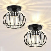 Small Crystal Ceiling Light – 2 Pack Black Metal Semi Flush Mount Chandelier