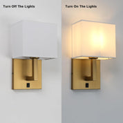 Vintage Wall Lights Set with Linen Shades, E27 Base