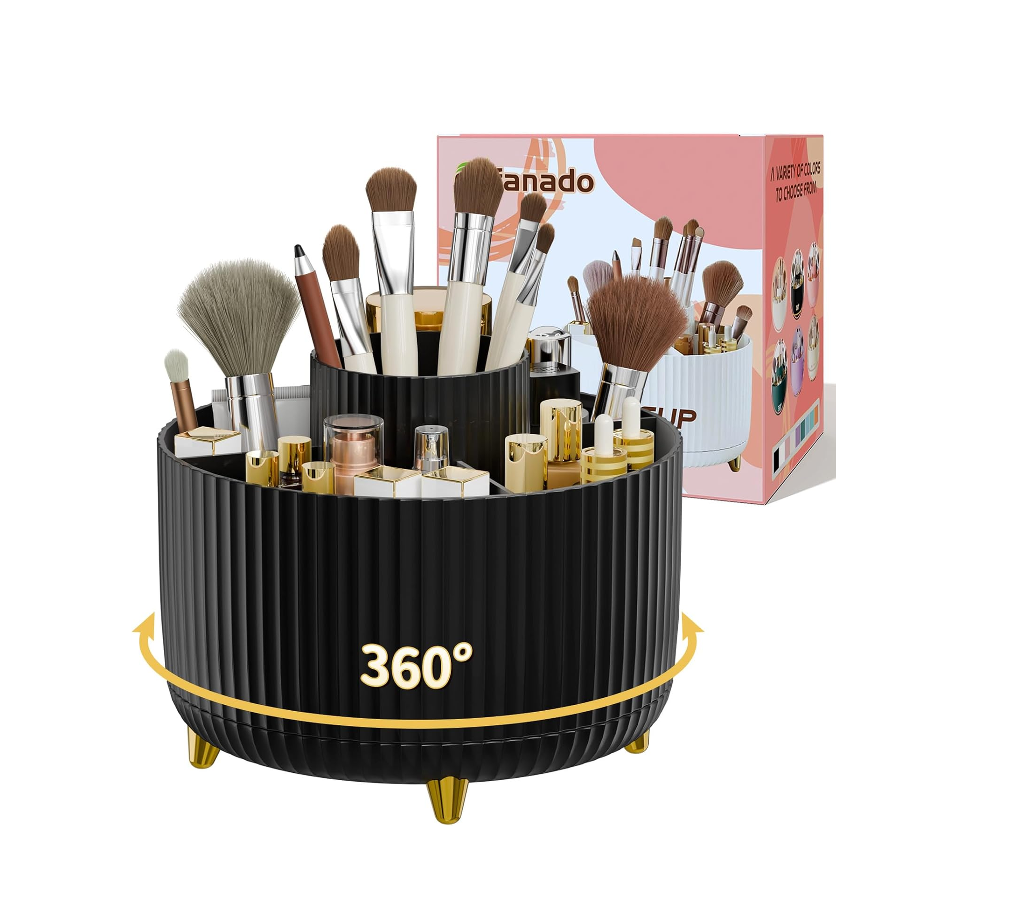 Rotating Makeup Organizer 360° – Cosmetic Brush & Skincare Holder for Vanity