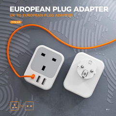 UK to EU Plug Adapter 2 Pack, 4-in-1 Europe Travel Adapter with 3 USB & USB-C