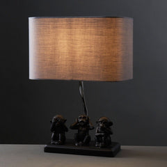 Animal Table Lamp Three Wise Monkeys Light Large Lampshade Shade LED Light Bulb