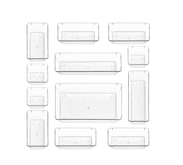 Clear Drawer Organiser Set – Makeup, Cosmetics & Utensil Tray for Kitchen & Bedroom