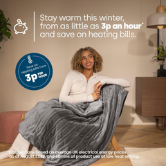 Electric Heated Throw Blanket 160x130cm – 9 Heat Levels, Timer & Auto Shut-Off, Grey