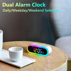 Dual Alarm Clock with 7 Soothing Sounds - RGB Night Light, Dimmable, Snooze, Auto-Off Timer, Rainbow LED Digital Clock for Kids, Bedroom