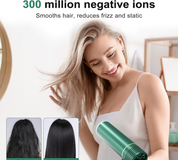 Ionic Hair Dryer – Foldable Lightweight Blow Dryer with Diffuser for Smooth Styling (Green)
