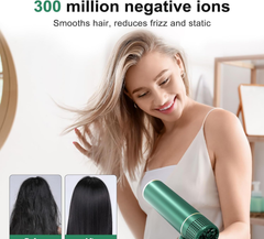 Ionic Hair Dryer – Foldable Lightweight Blow Dryer with Diffuser for Smooth Styling (Green)