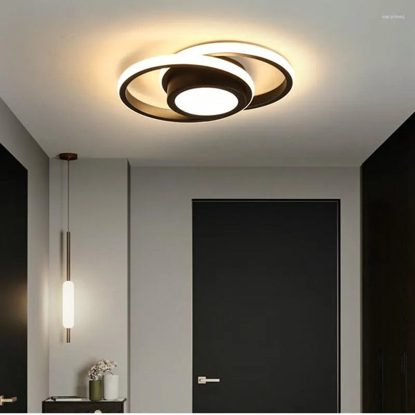 Modern Double Circle LED Ceiling Light - Black Dimmable Chandelier for Living Room, and Bedroom