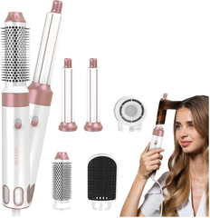 5-in-1 Hot Air Styler – Ionic Hair Dryer Brush with Rotating Barrel for Drying, Styling & Volumizing (Rose Gold & White)