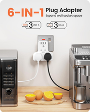 3-Way Multi Plug Extension Socket with 3 USB Ports, 13A 3250W Power Adapter