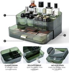 Green Acrylic Makeup Organizer with Stackable Drawers for Skincare & Cosmetics