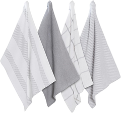 4 Pack Cotton Tea Towels – Absorbent & Durable Kitchen Dish Cloths, Silver