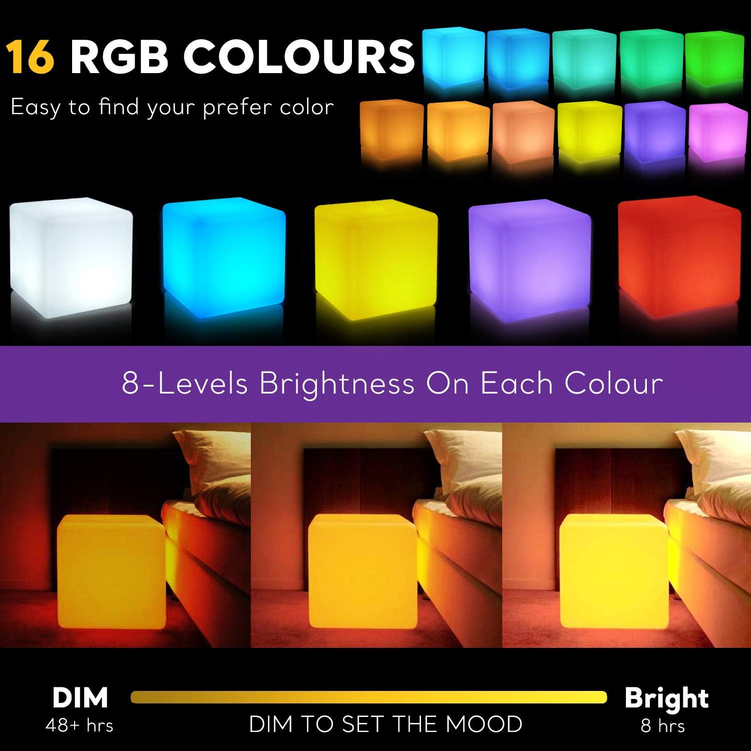 16" Waterproof Color Changing LED Cube Stool Lamp