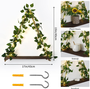 Set of 2 Macrame Hanging Shelves with Ivy & LED Lights – Rustic Boho Wall Décor