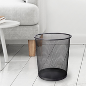 Round Mesh Waste Bin – 1 Pack Black Metal Trash Can for Home & Office Use