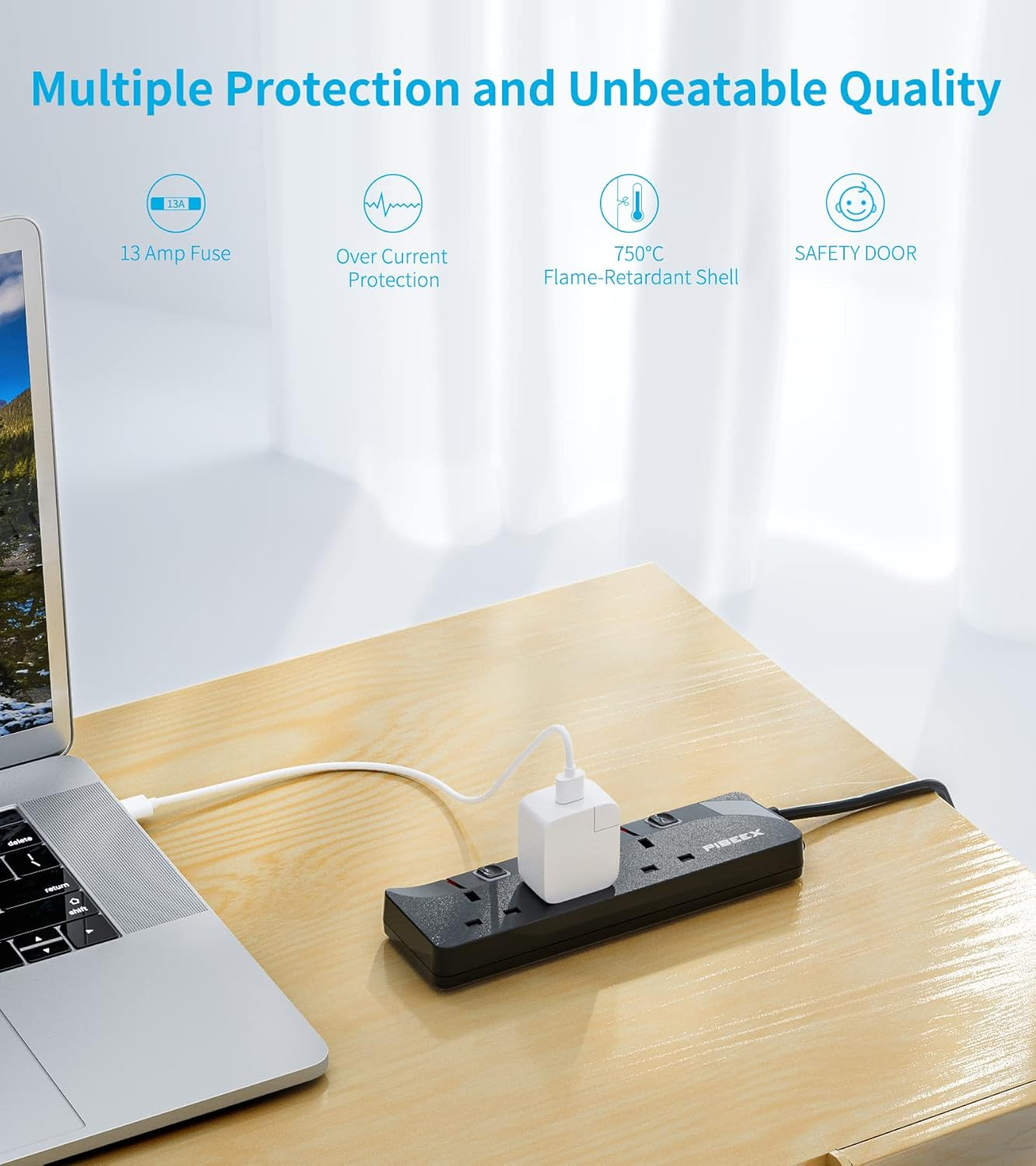 3 Way Extension Lead with Individual Switches – 1.5M Cable, 13A Fused, 3250W, Wall Mountable