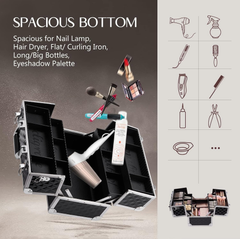 Large Black Makeup Organizer Box – Vanity Case with 4 Trays, Locks & Shoulder Strap