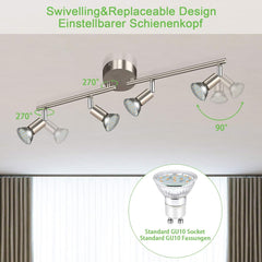 Rotatable 4-Way LED Ceiling Spotlight - Matt Nickel, Living Room, Bedroom, 4x 7W GU10 LED Bulbs (700LM, White)