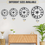 Large Vintage Metal Wall Clock, Silent Non-Ticking Roman Numerals for Home & Garden
