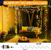29.2M 220 LED Plug-in Fairy String Lights – Warm White, Remote, 8 Modes