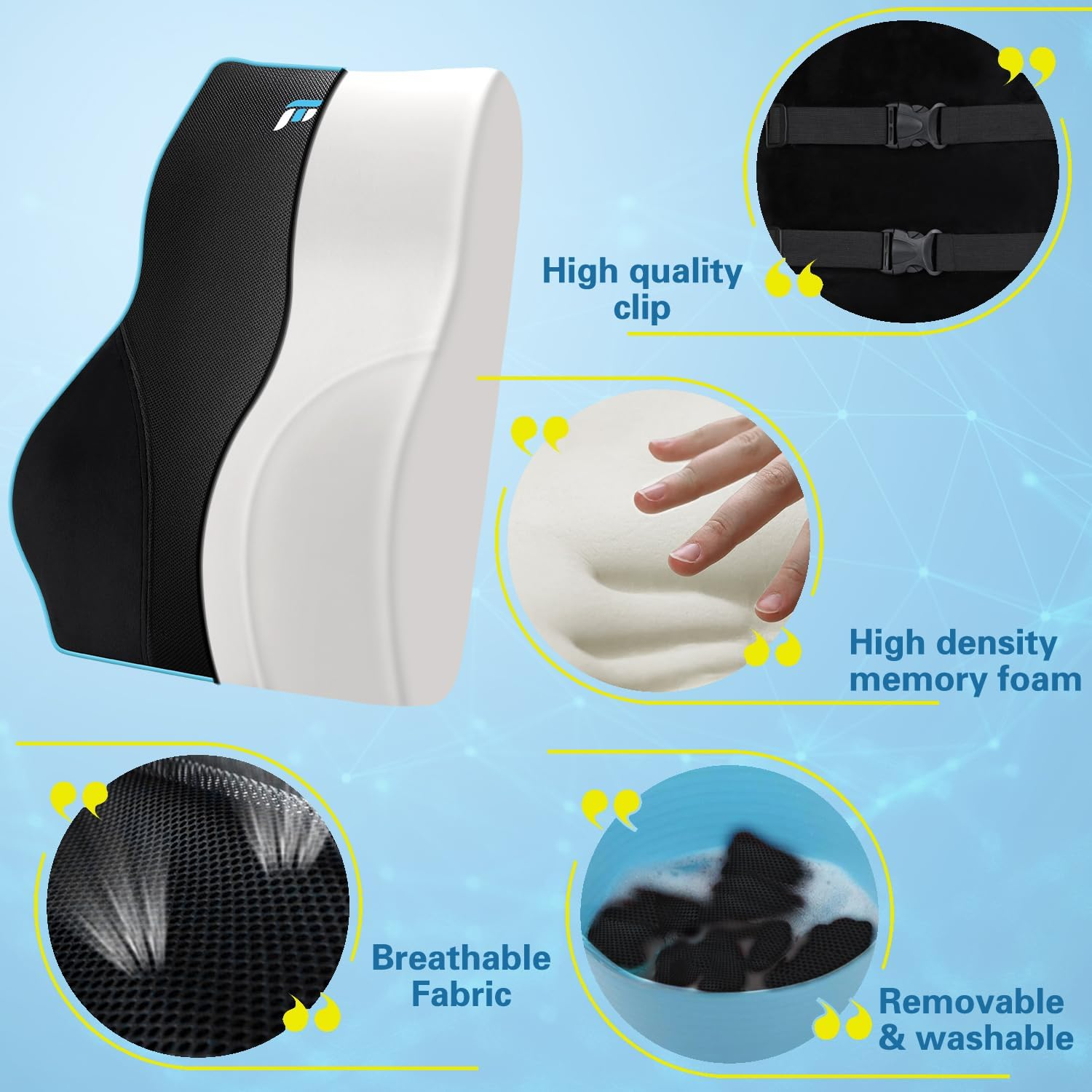 Memory Foam Lumbar Support Cushion – Ergonomic Back Pillow for Office Chair & Car