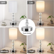 Crystal Touch Bedside Lamp with USB-C & Dimmable Light