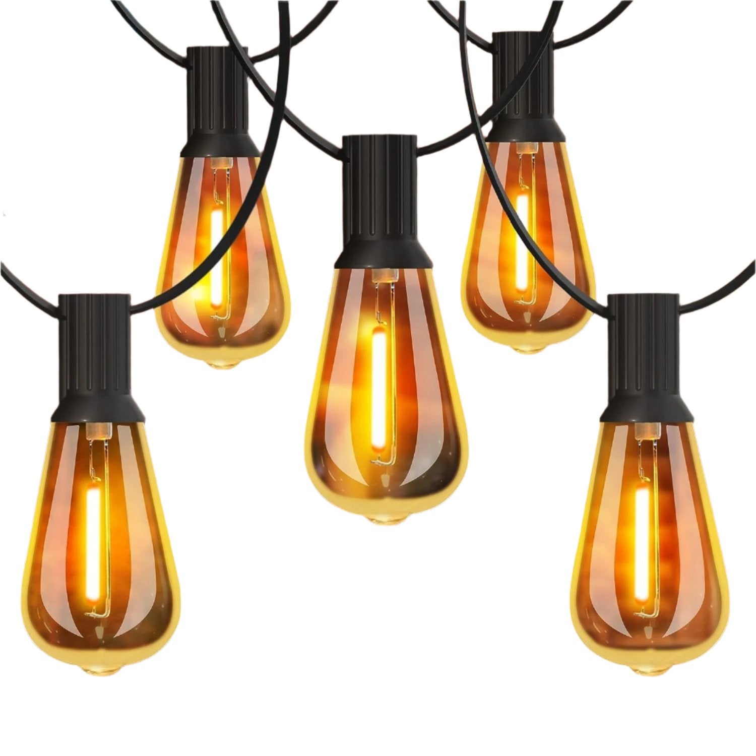 24FT Outdoor Festoon String Lights, 25 ST64 Vintage-Style LED Bulbs, Waterproof, 3000K Warm White, Mains Powered for Garden, Patio, Party