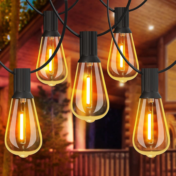 24FT Festoon Lights Outdoor, Garden Patio String Lights Mains Powered, 3000K Warm White, ST64 Waterproof LED String Lights