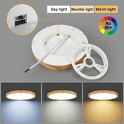 LED Ceiling Light, 12W Wood Grain Flat Small Round Nordic Flush Ceiling Light for Bedroom Living Room Kitchen Bathroom Lights