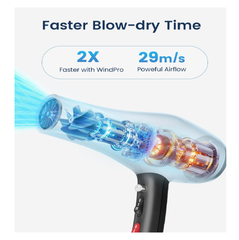 Professional Ionic Hair Dryer – Fast Drying Blow Dryer with Diffuser & Comb, Black