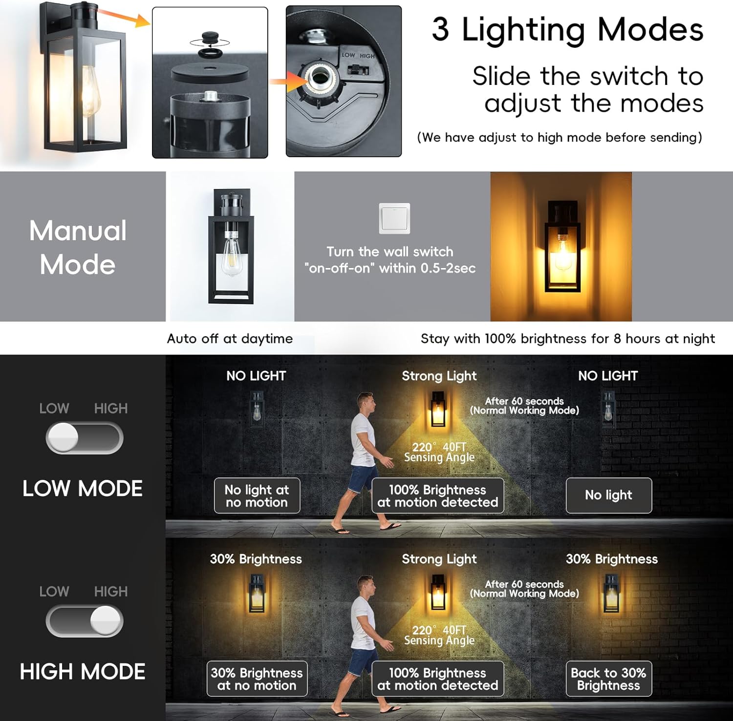 Motion Sensor Outdoor Wall Light, Dusk to Dawn Waterproof Sconce