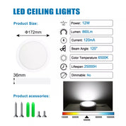 LED Round Ceiling Light – 10W-24W, Cool White
