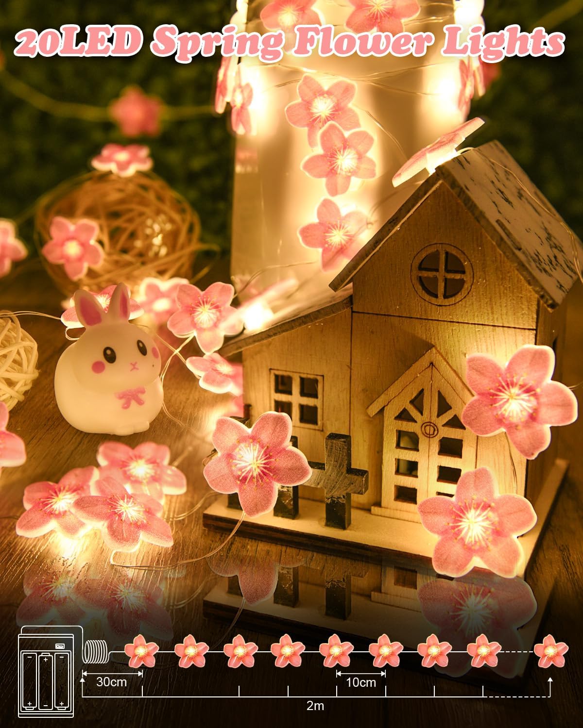 2M Pink Cherry Blossom Flower Fairy String Lights