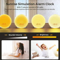 Wake Up Light Sunrise Alarm Clock with Dual Alarms, FM Radio, and 9 Color Modes