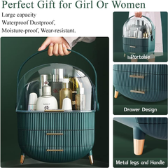 Dustproof Makeup Organizer Box with Lid – Skincare & Jewelry Storage (Green)