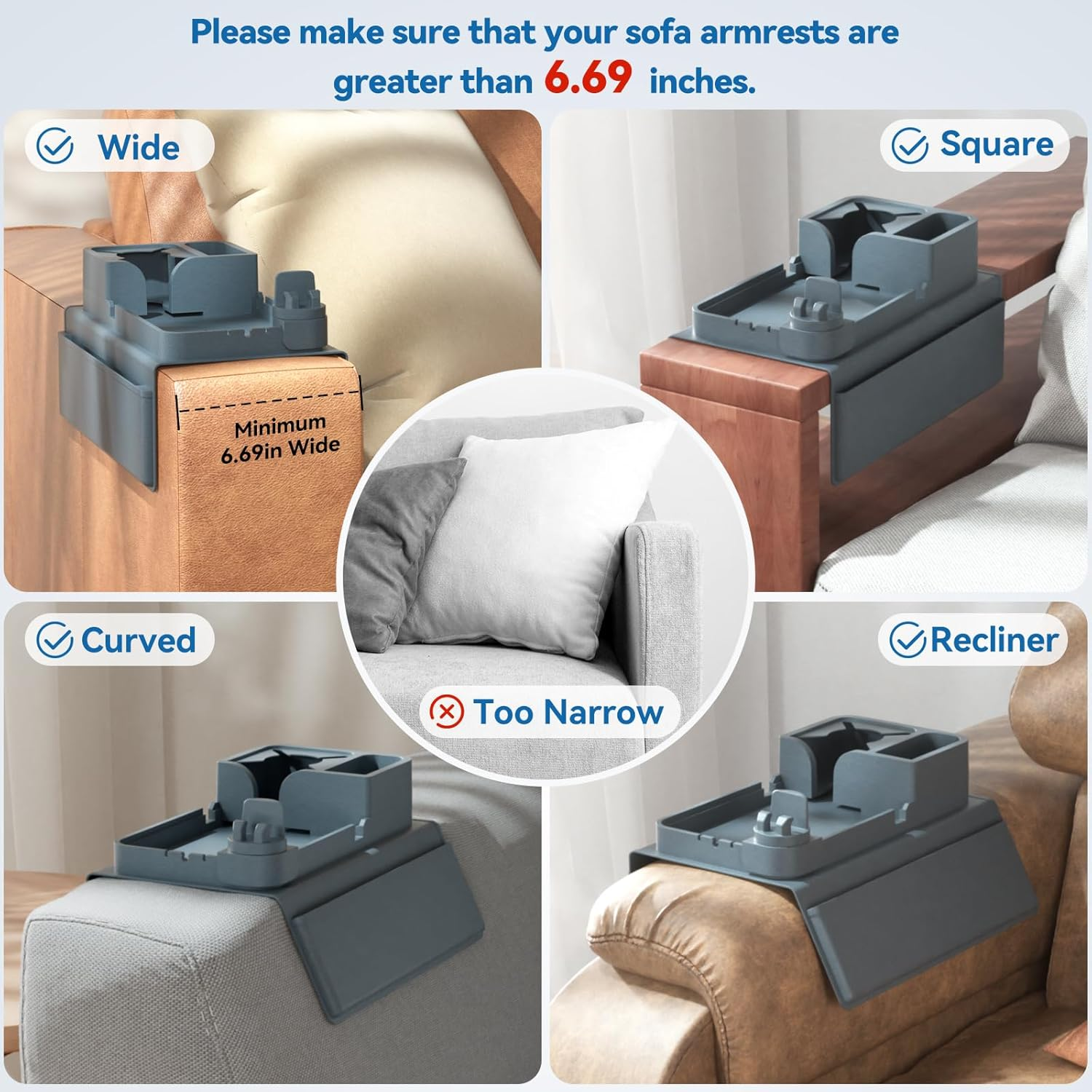 Couch Cup Holder Tray – Non-Slip Sofa Armrest Organizer with Cup & Phone Holder