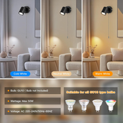 Modern Adjustable Wall Lamp – Black GU10 Spotlight with Pull Cord Switch, Indoor Use