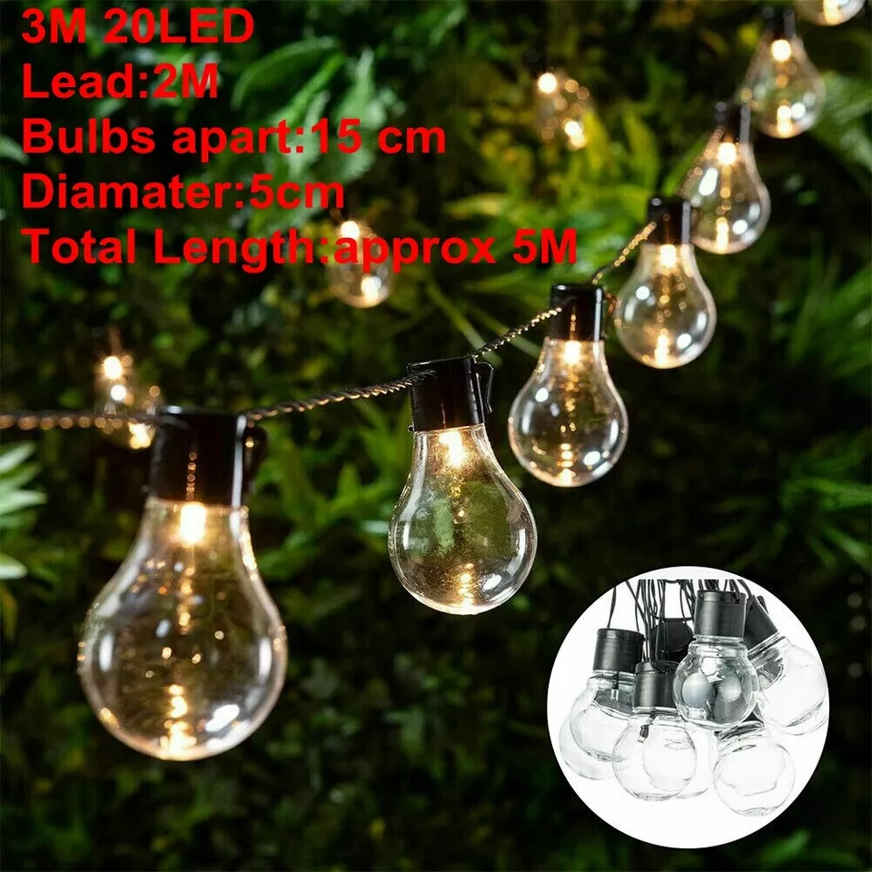 Solar Powered Retro Bulb String Lights – Warm White LED Outdoor Garden & Party Lighting
