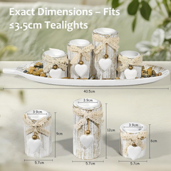 GoMaihe Wooden Candle Holder Set with Tray – 4-Pcs Tealight Centerpiece Décor
